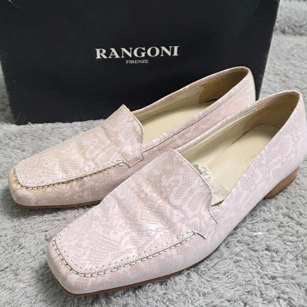 VTG Rangoni Firenze Pink Snake Print Italian Leather Loafers Womens Size 7‎